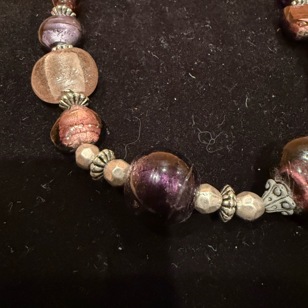Purple Glass and Silver Toned Beaded Necklace - Picture 5 of 7